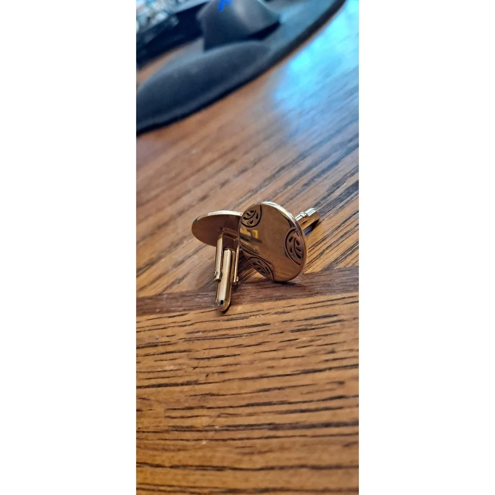 Swank Gold Tone Black Enamel Cufflinks Cuff Links Mid Century Mod Designer...